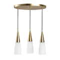Hanglamp met drie glazen kappen en gouden details