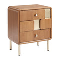 Moderne Houten Nachtkastje met Gouden Accenten en Meerdere Laden