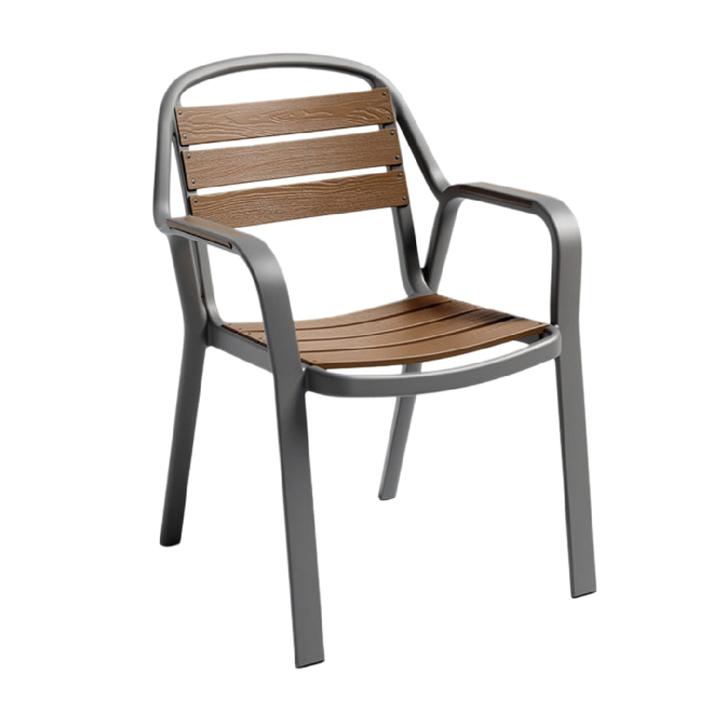 Zitmeubel van Aluminium met Houten Zitting en Rugleuning